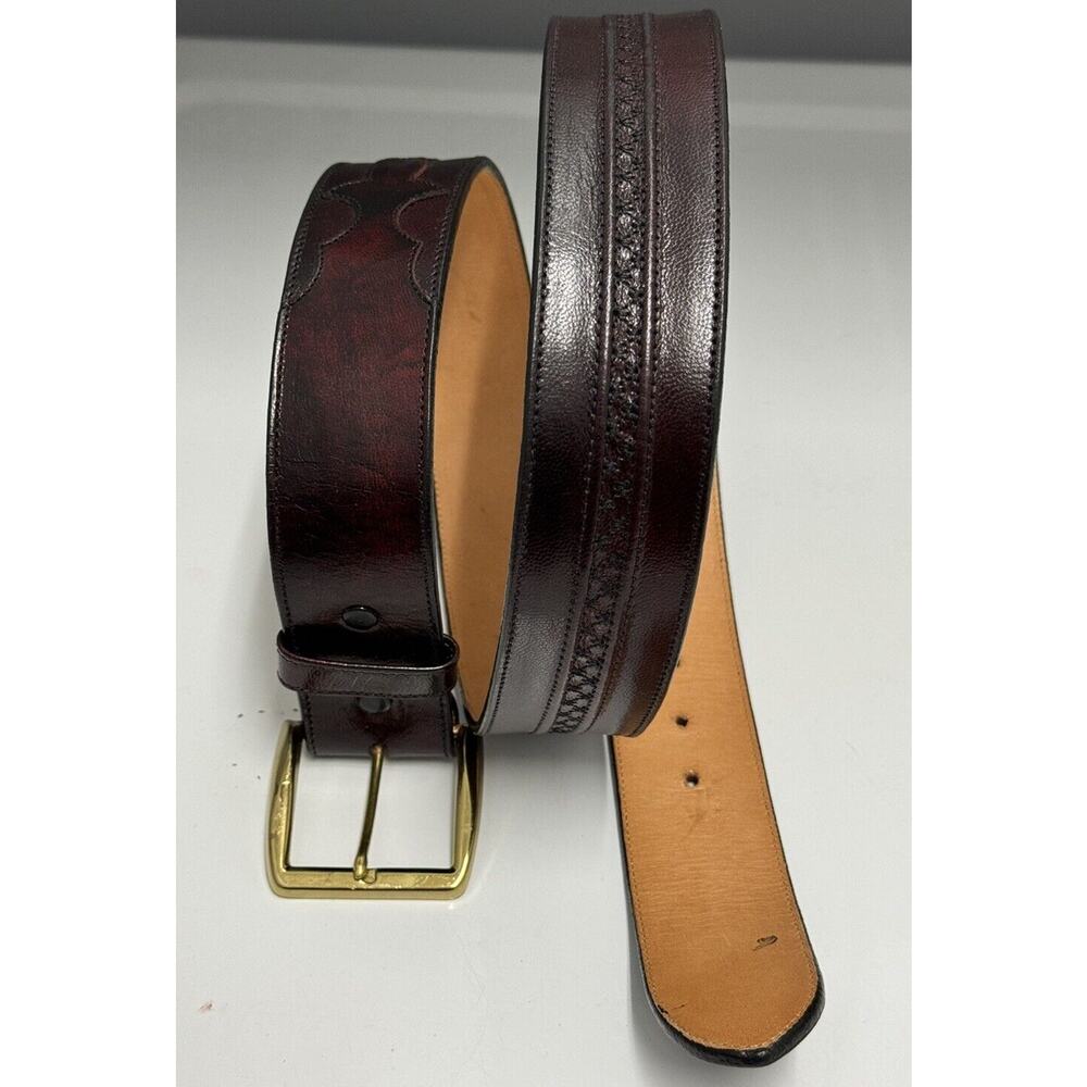 Lucchese Brown Leather Belt with Brass Buckle